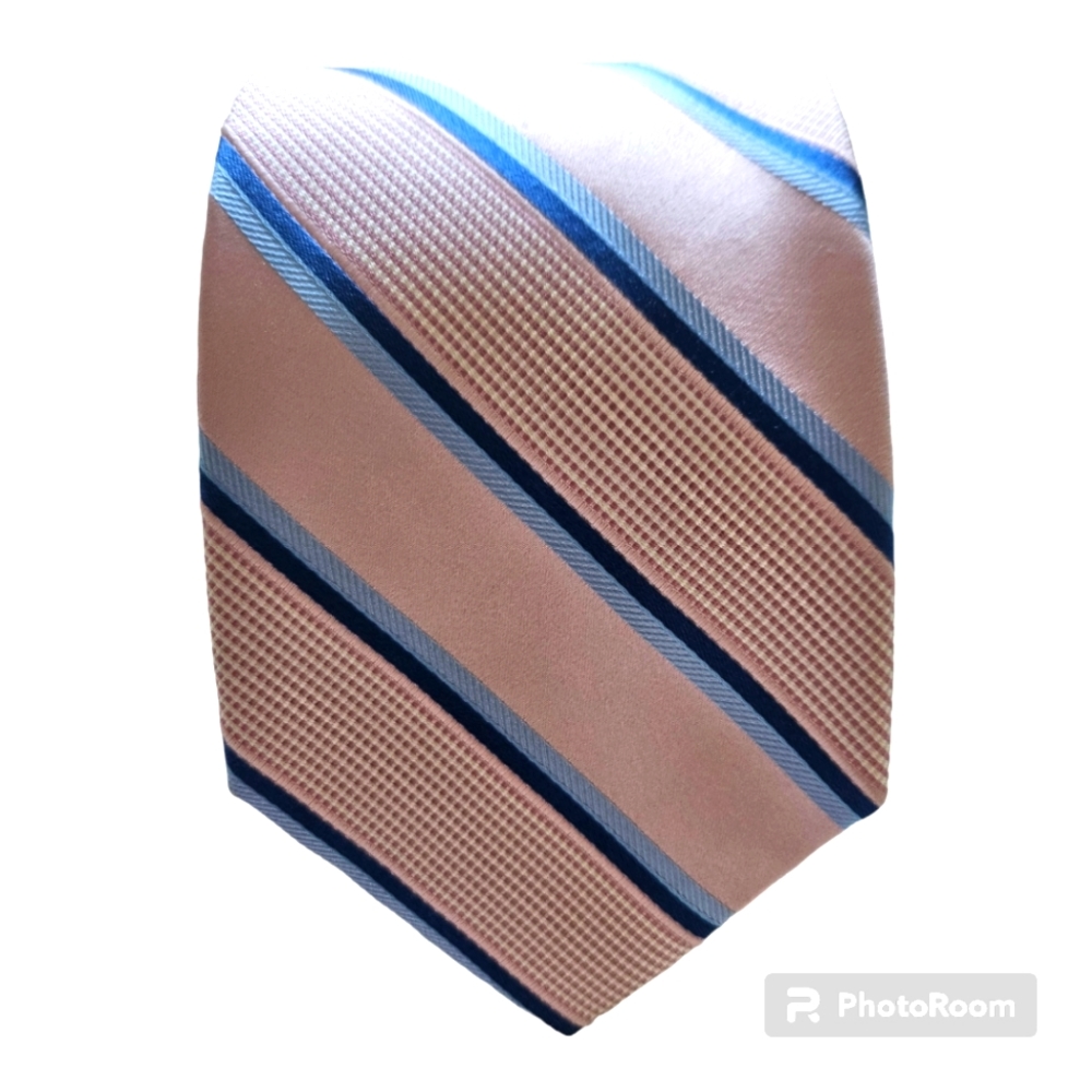 Michael Kors Mens Pink Blue Tie Stripes   3.5" Wide  100% Silk